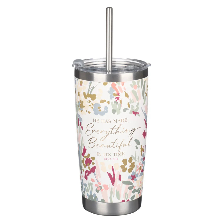 Travel Mug - He Has Made Everything Beautiful (Stainless Steel, Floral, with Straw)
