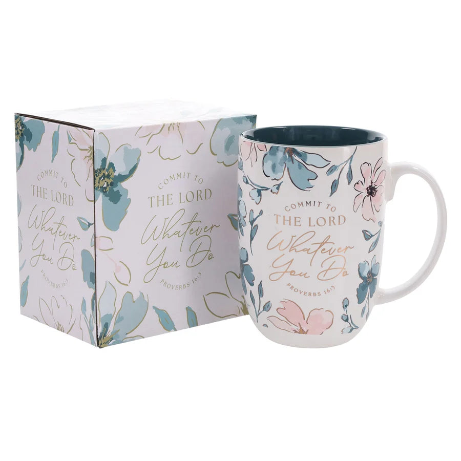 Commit to the Lord Whatever You Do Ceramic Mug with Teal Interior