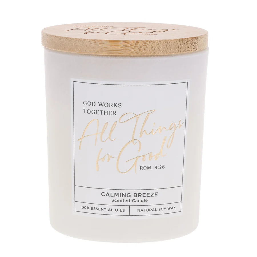 God Works Together All Things for Good Calming Breeze Scented Candle with Bamboo Lid