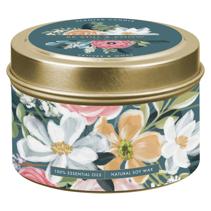 Be Still and Know Vetiver and Moss Scented Candle in Tin