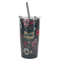 Travel Mug - Be Still and Know (Stainless Steel, Teal Floral, with Straw)