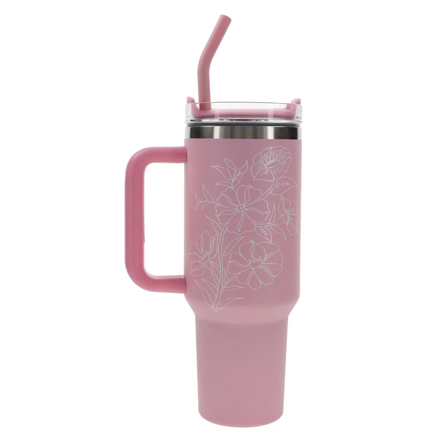 Travel Mug - All Things Are Possible (Stainless Steel, Pink, Large, Handle & Straw)