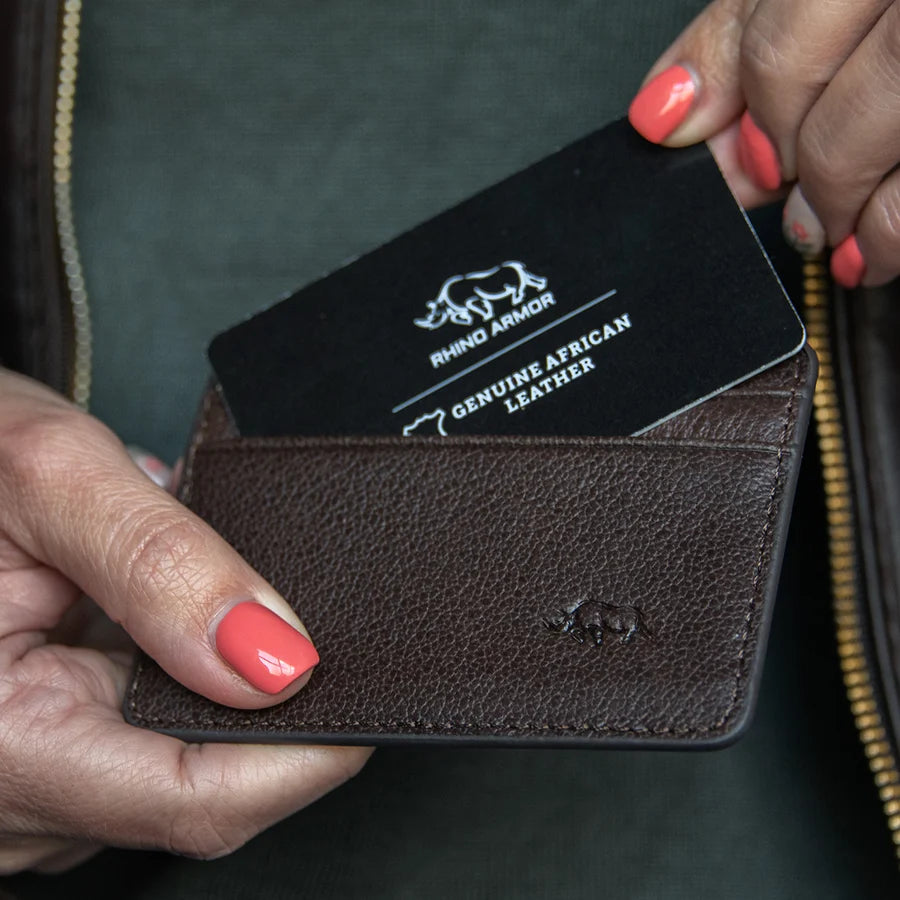 Genuine African Leather Dark Brown Card And ID Holder