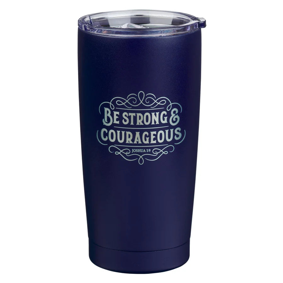 Travel Mug - Be Strong and Courageous (Stainless Steel, Navy)
