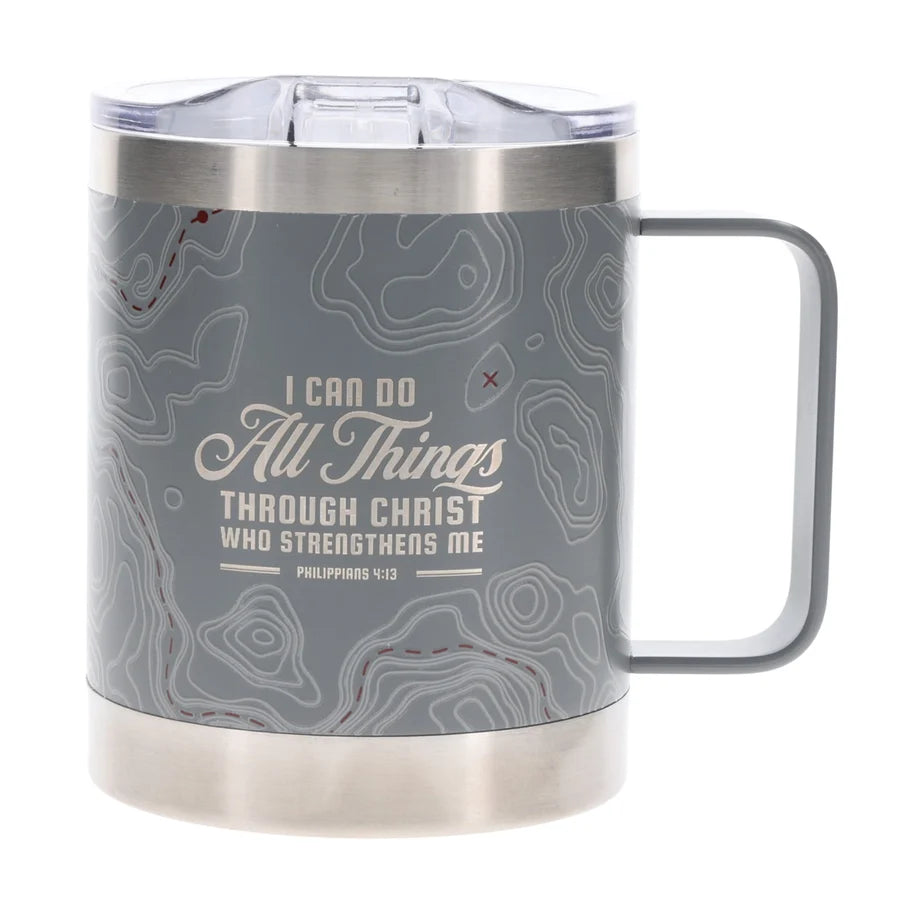 Travel Mug - I Can Do All Things Through Christ (Stainless Steel, Camp Style)