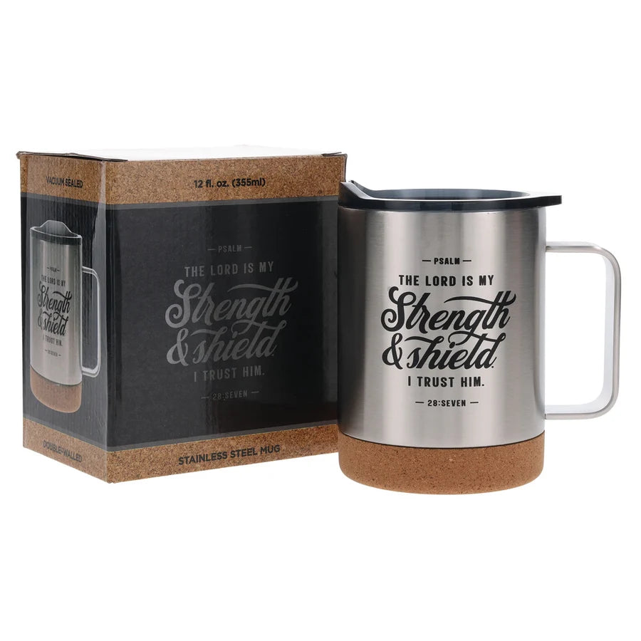 Travel Mug - The Lord Is My Strength (Stainless Steel, Cork Base, Camp Style)