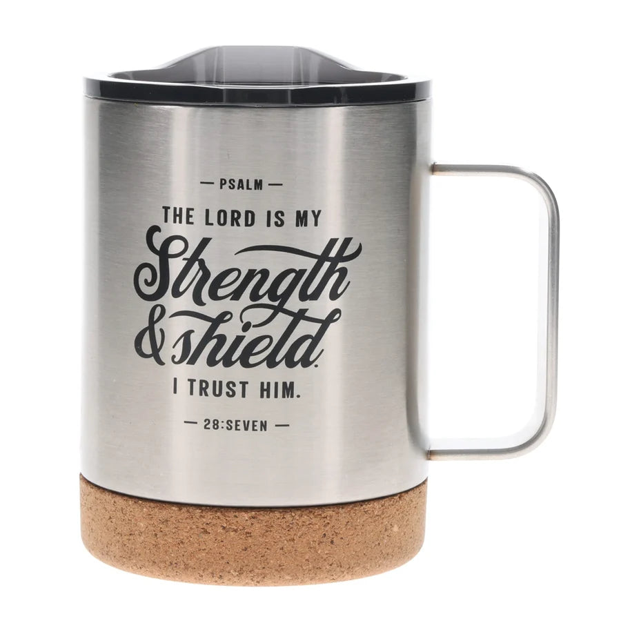 Travel Mug - The Lord Is My Strength (Stainless Steel, Cork Base, Camp Style)