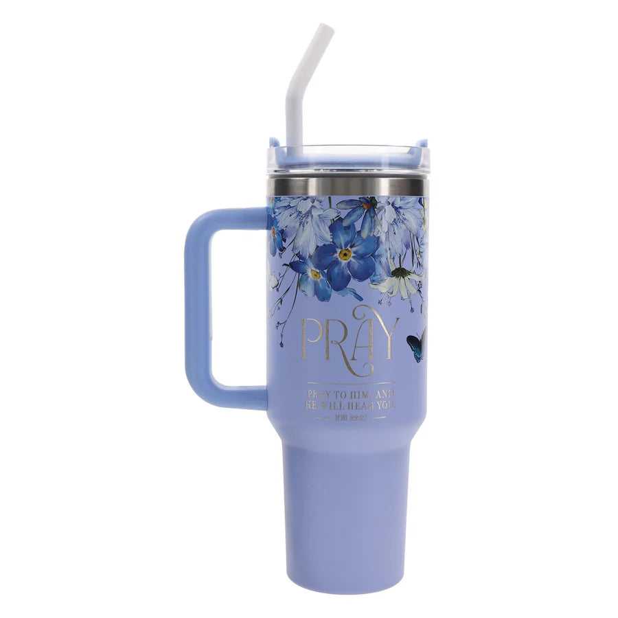 Travel Mug - Pray to Him (Stainless Steel, Large, Handle & Straw)