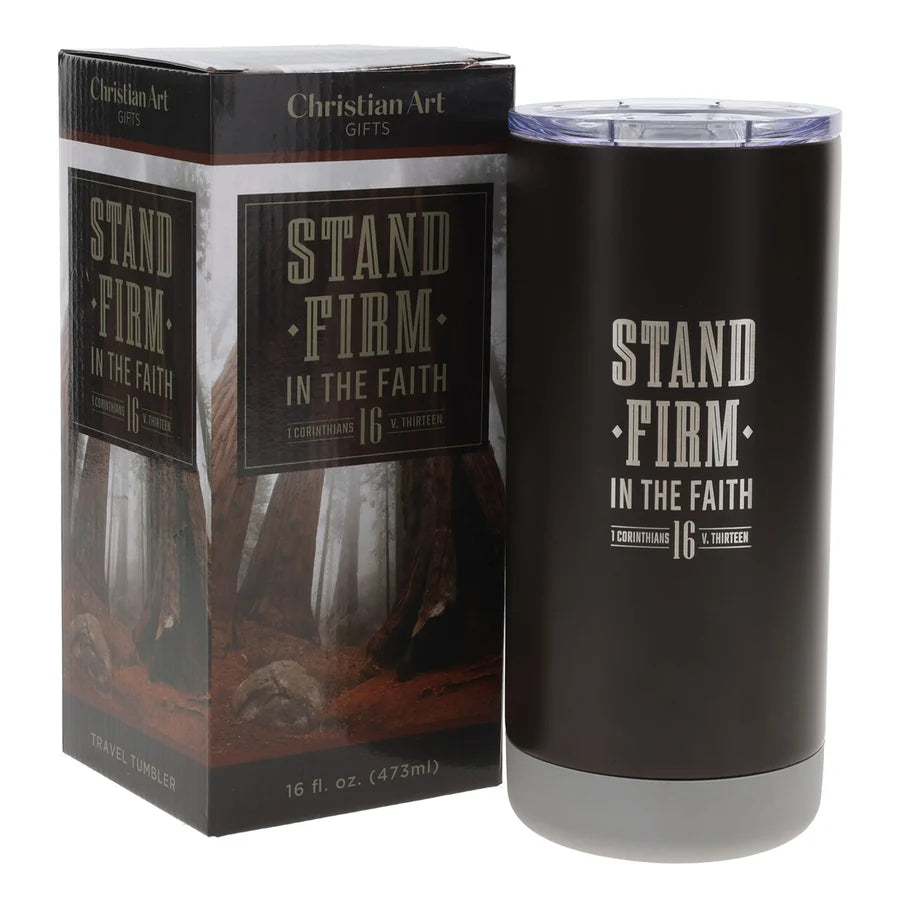 Travel Mug - Stand Firm in the Faith (Stainless Steel, Brown)