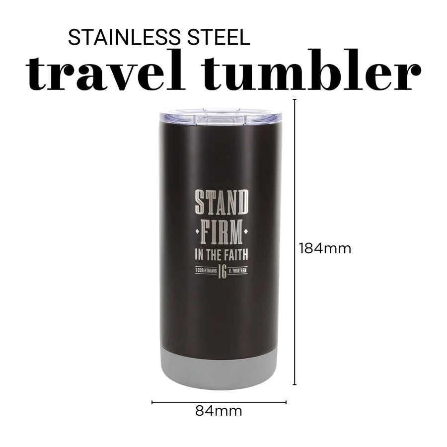 Travel Mug - Stand Firm in the Faith (Stainless Steel, Brown)