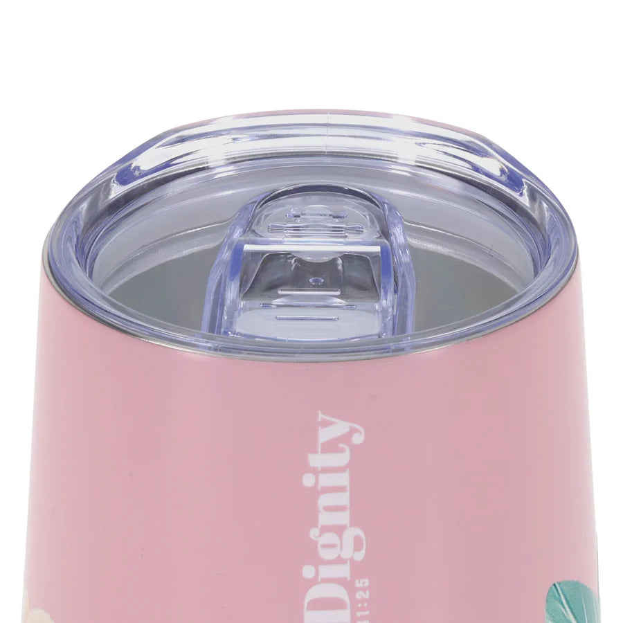 Travel Mug - Strength and Dignity (Stainless Steel, Pink Floral)