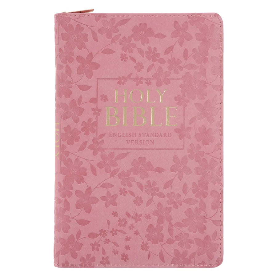ESV Pink Floral Faux Leather Standard Bible with Zip