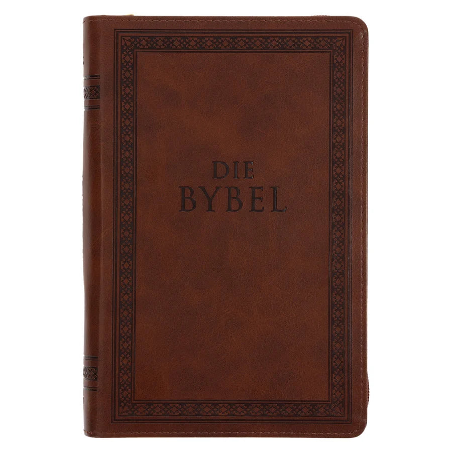 NLV Taan Bruin Kunsleer Standaard Bybel met Ritssluiter en Duimgrepe