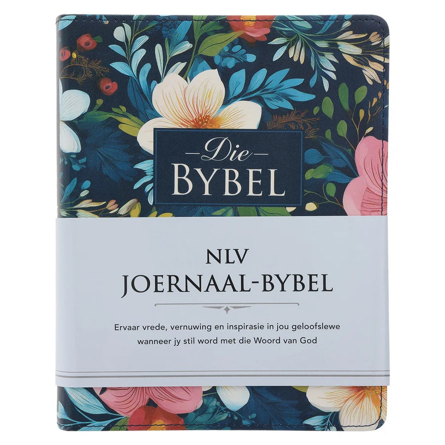 NLV Donkerblou Blomme Kunsleer Joernaal-Bybel