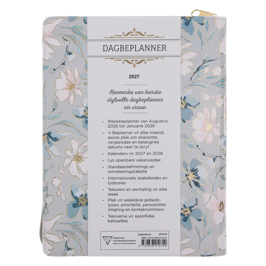 2027 18-Maande Dagbeplanner vir Vroue - Ek Is Tot Alles in Staat - Kunsleer met Rits