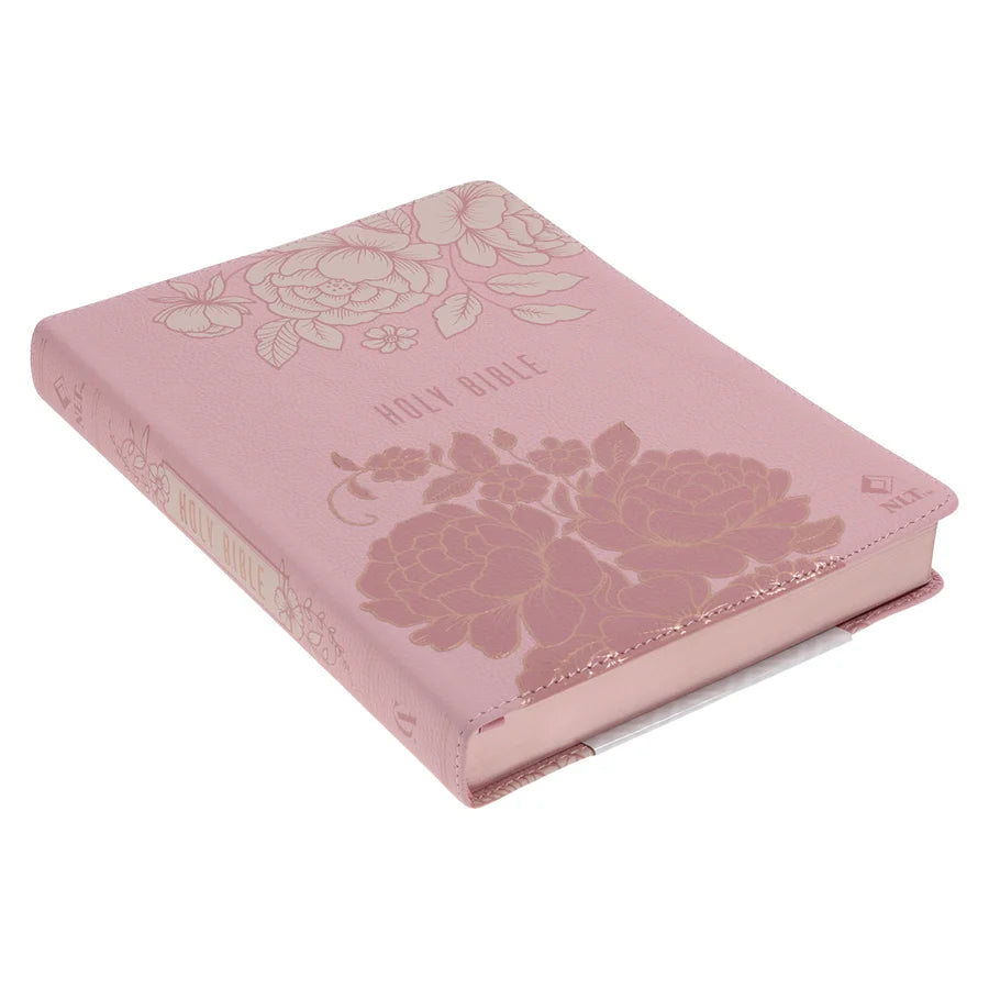 NLT Pink Peonies Genuine Leather Bible Large Print