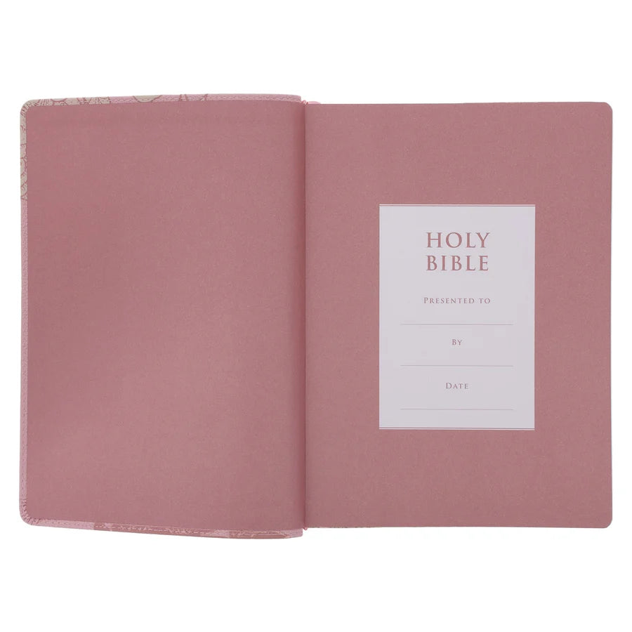 NLT Pink Peonies Genuine Leather Bible Large Print