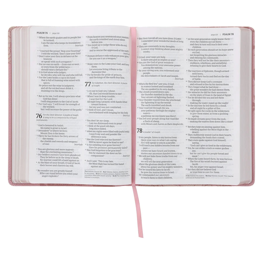 NLT Pink Peonies Genuine Leather Bible Large Print
