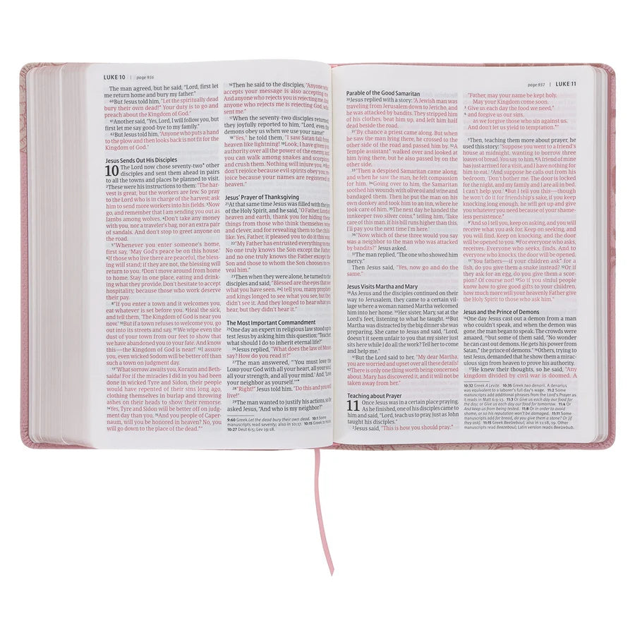 NLT Pink Peonies Genuine Leather Bible Large Print