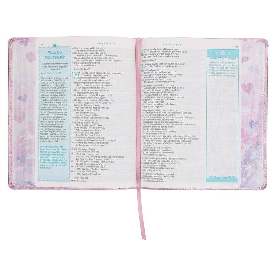 NLT Pink Hardcover Faux Leather Inspire Bible For Girls