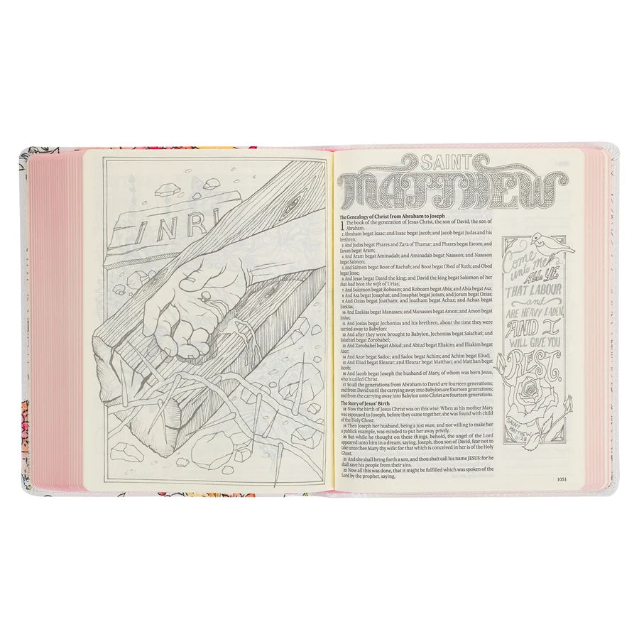 KJV White Floral Faux Leather Flexcover My Creative Bible