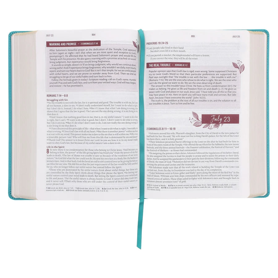 NLT Teal Flexcover Faux Leather Everyday Devotional Bible for Women