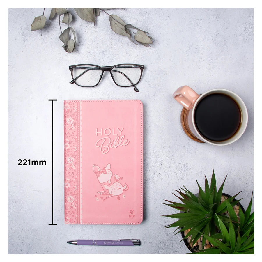 NLT Pink Deer Flexcover Faux Leather Baby Bible for Girls