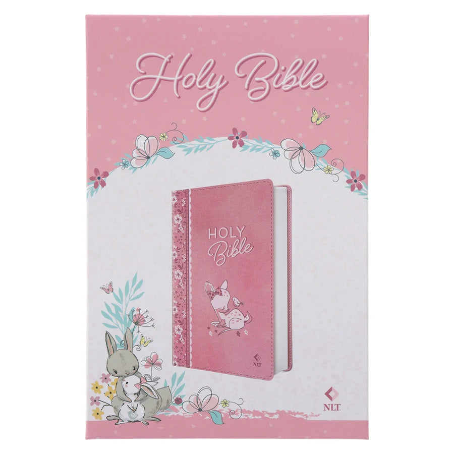 NLT Pink Deer Flexcover Faux Leather Baby Bible for Girls