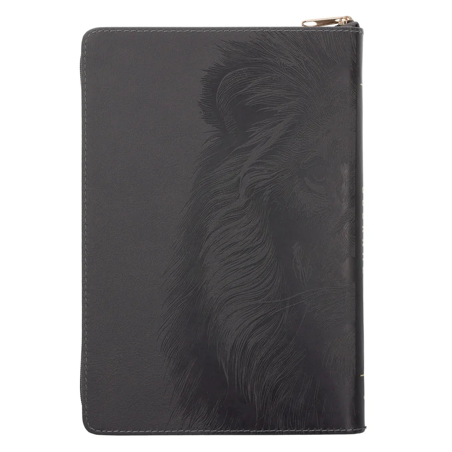 Be Strong in the Lord and in His Mighty Power Grey Lion Faux Leather Journal with Zipped Closure