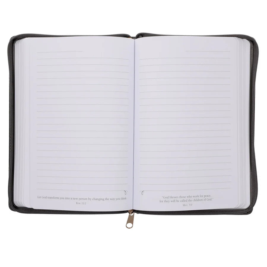Be Strong in the Lord and in His Mighty Power Grey Lion Faux Leather Journal with Zipped Closure