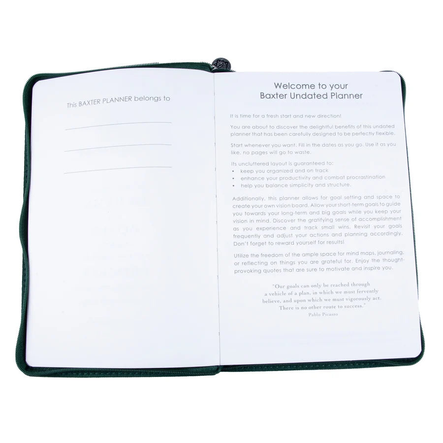 Baxter Undated Planner Premium Edition Green (Durable Synthetic Fibre Flexcover With Zip)