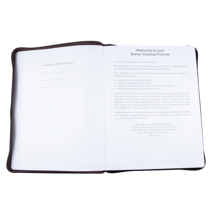Baxter Undated Planner Large Premium Edition Brown (Durable Synthetic Fibre Flexcover With Zip)