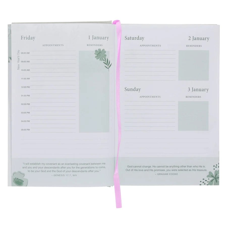 2027 Diary - General Christian Daily Planner for Women - Pink - Hardcover with Stationery Set