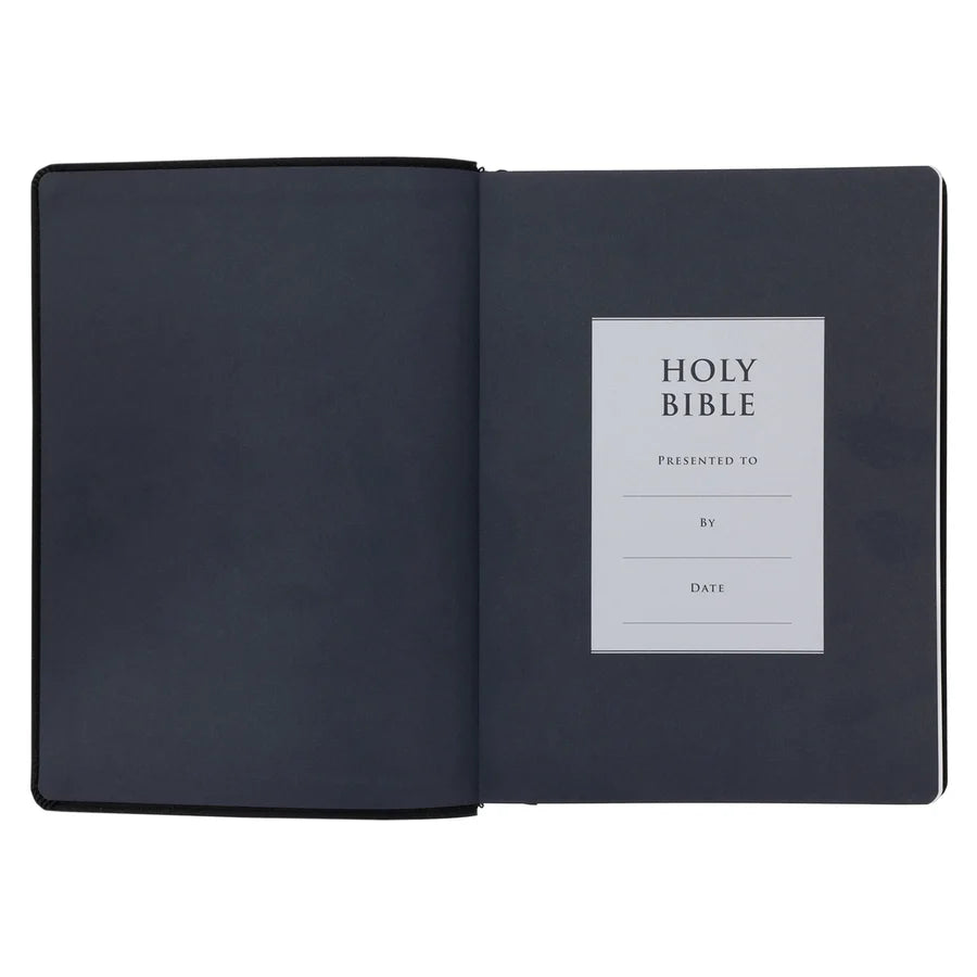 NLT Black Pattern Faux Leather Bible Large Print