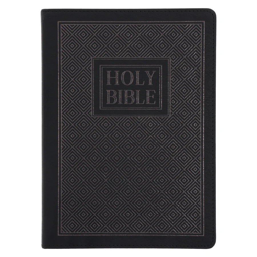 NLT Black Pattern Faux Leather Bible Large Print