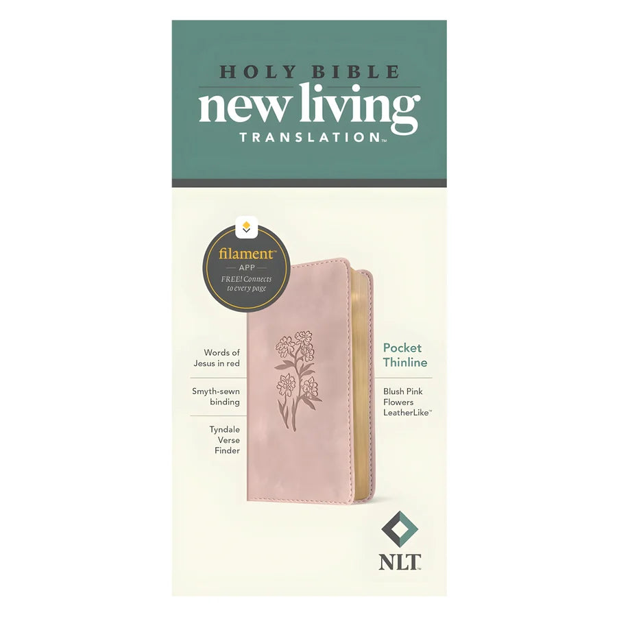 NLT Blush Pink Flowers Imitation Leather Filament Pocket Thinline Bible Red Letter
