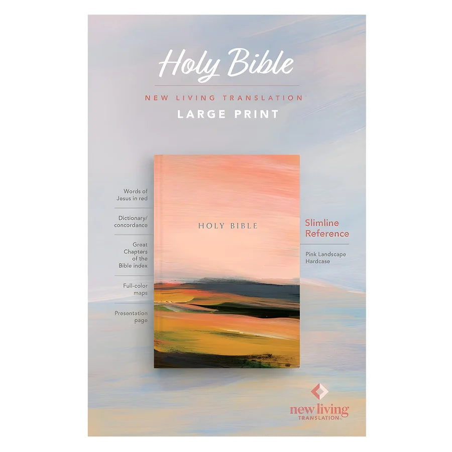 NLT Pink Landscape Hardcover Slimline Reference Bible Red Letter Large Print