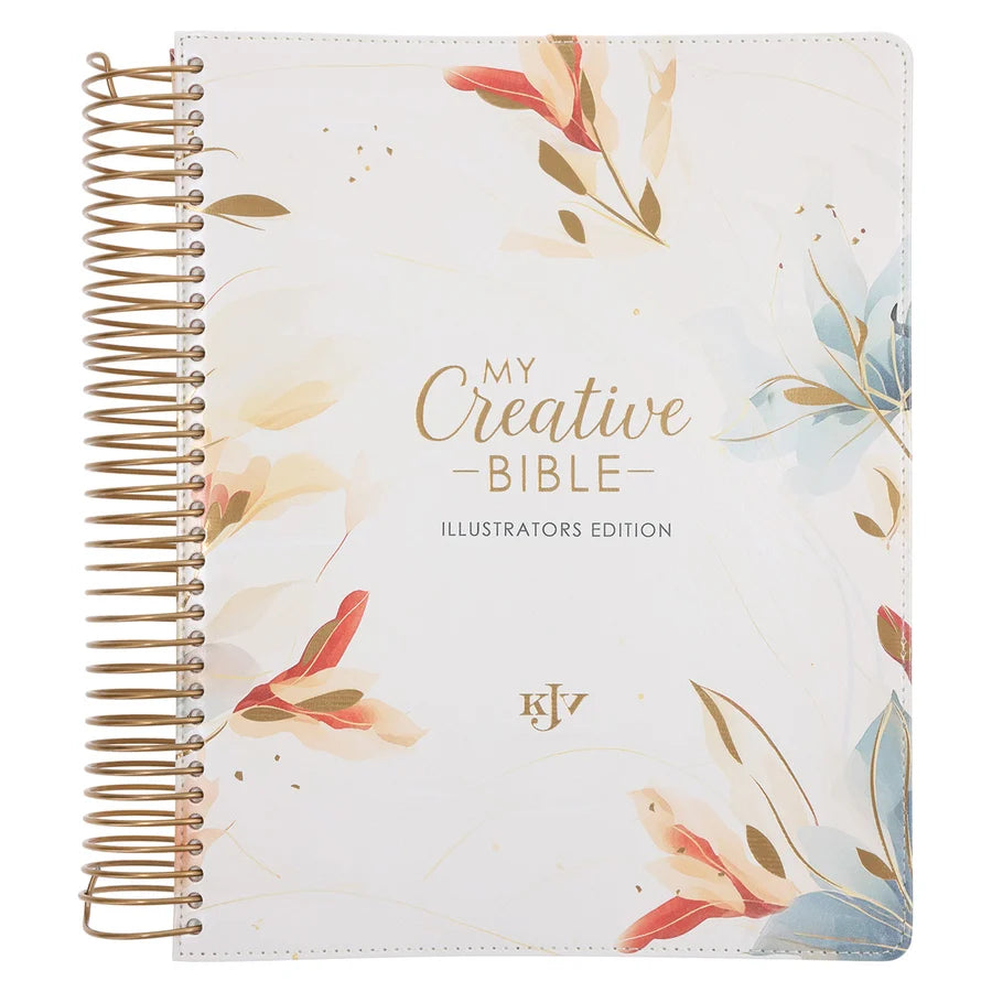 KJV Cream & Gold Leaves Spiral-Bound Faux Leather My Creative Bible Illustrators Edition