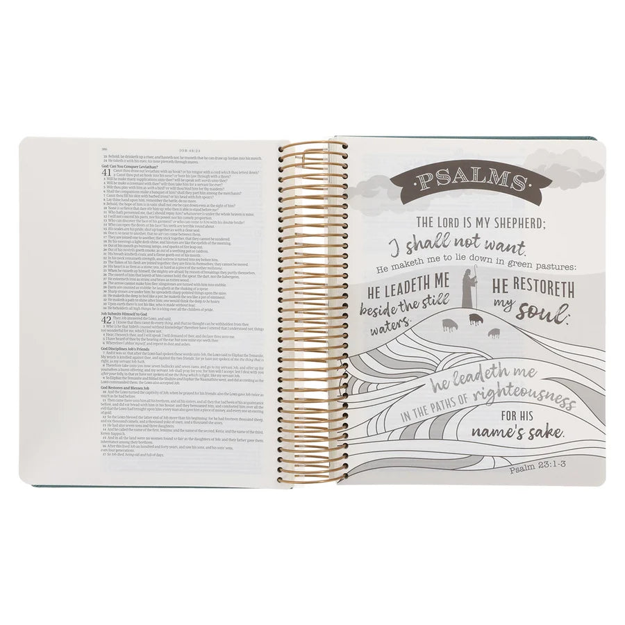 KJV Teal Spiral-Bound Hardcover Linen Cloth My Creative Bible Illustrators Edition
