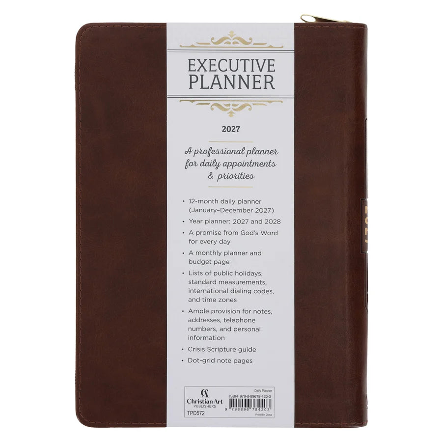 2027 Executive Diary - Daily Planner - For I Know the Plans - Faux Leather with Zip