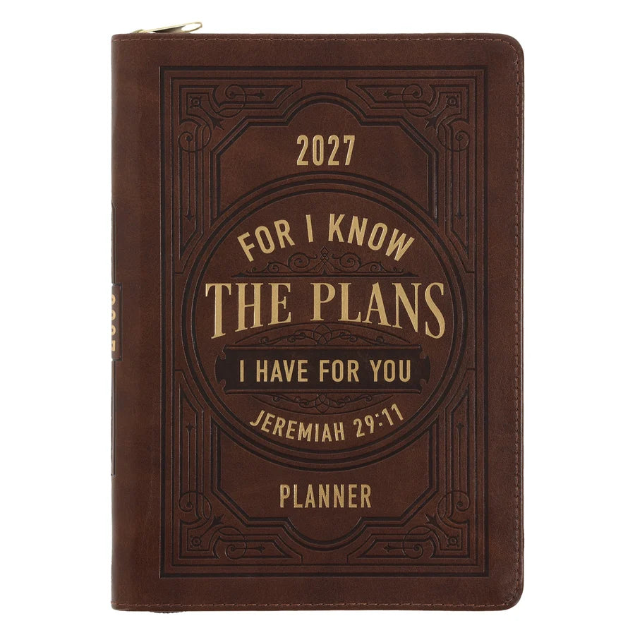 2027 Executive Diary - Daily Planner - For I Know the Plans - Faux Leather with Zip