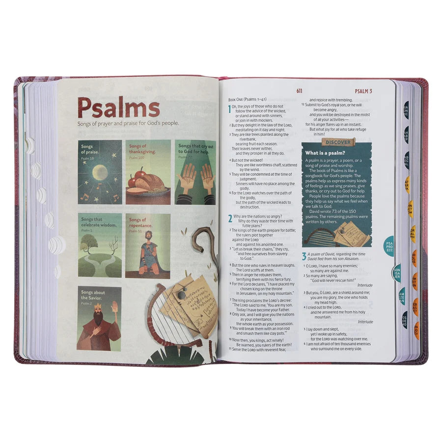 NLT Pink Faux Leather The Discovery Bible with Indexing Tabs