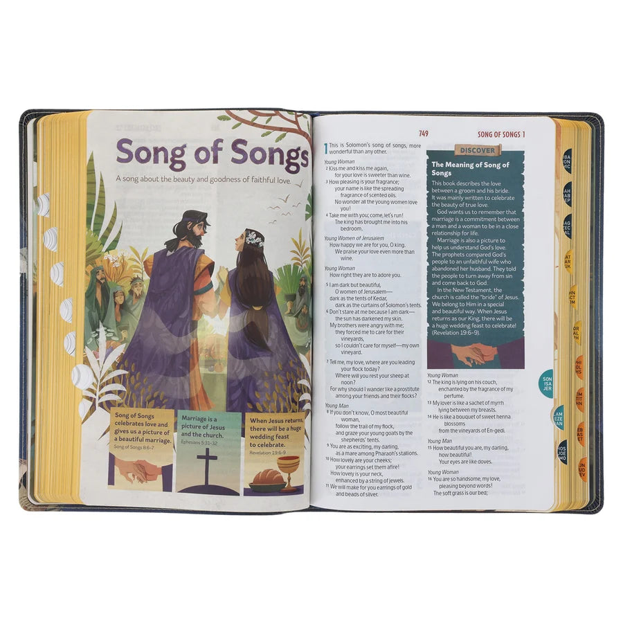 NLT Blue Faux Leather The Discovery Bible with Indexing Tabs