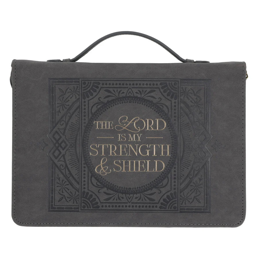 The Lord Is My Strength and Shield Faux Leather Bible Bag