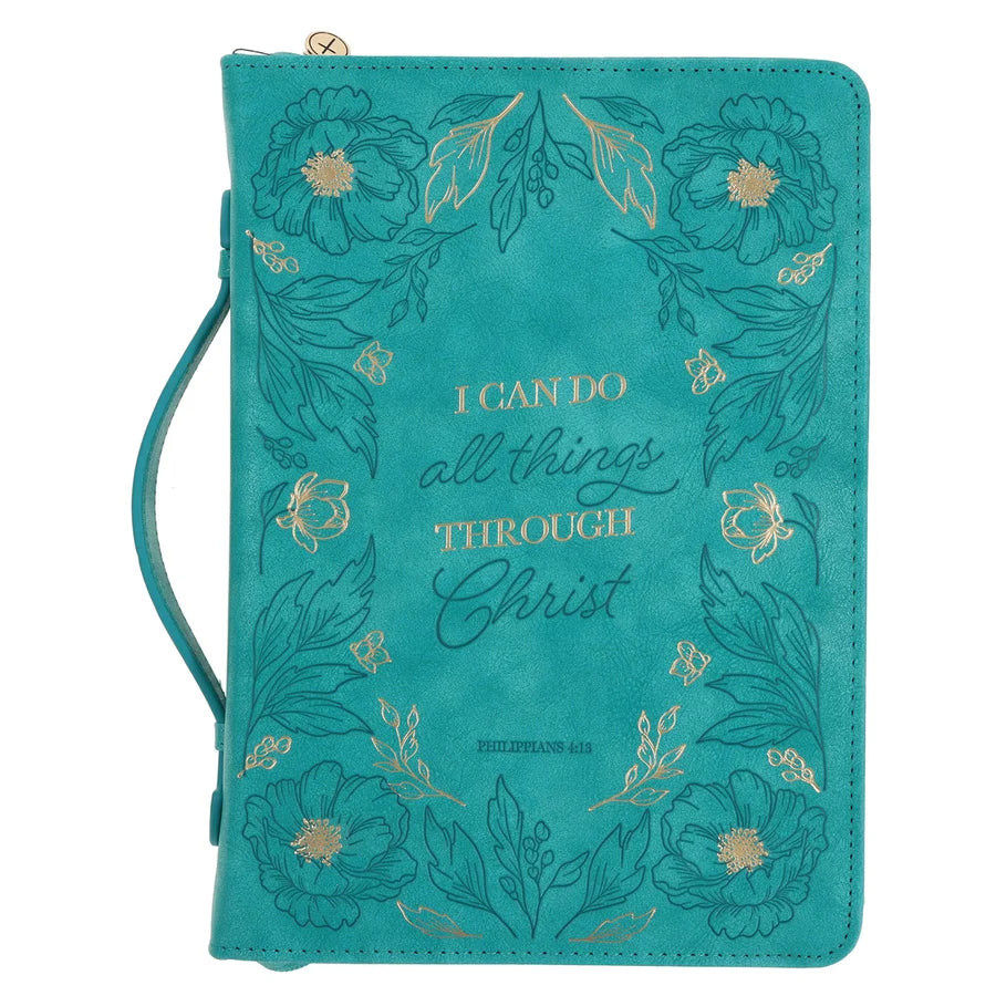 I Can Do All Things Through Christ Teal Faux Leather Bible Bag