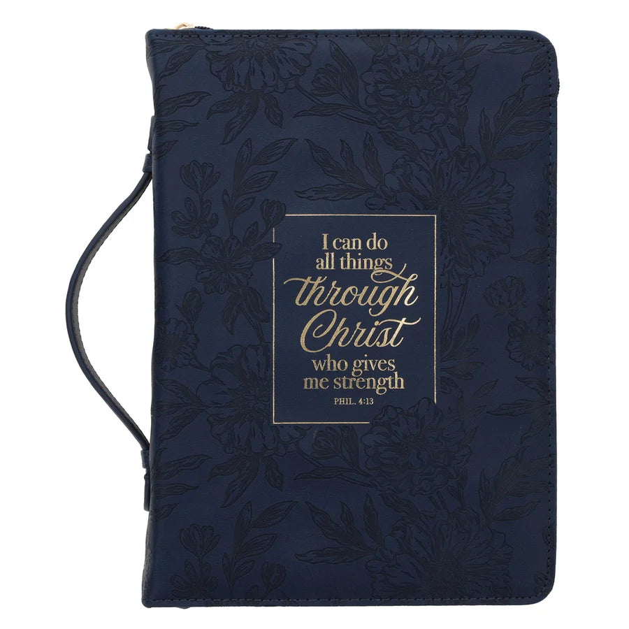 I Can Do All Things Through Christ Blue Faux Leather Bible Bag